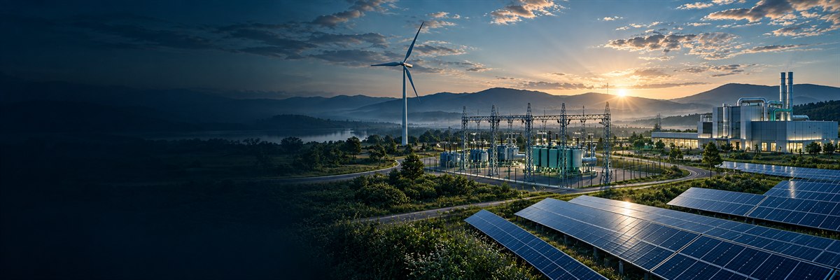 Site industriel alimenté par un réseau électrique et des panneaux solaires